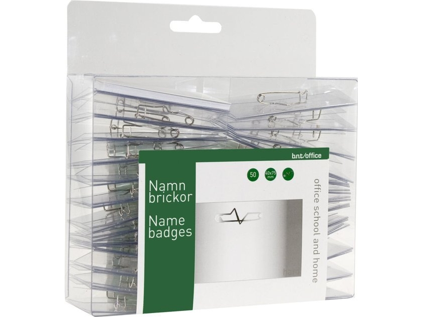 Namnskyltar BNT 40x75 mm - med insats och säkerhetsnål - (50 st.) | Papper & Emballage - Skyltning - Skyltning | GameStuff