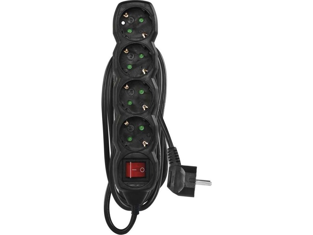 Emos Ilgiklis 4 Lizdų 5.0M Su Įžeminimu, Su Jungikliu (Juodas) 1.5Mm²