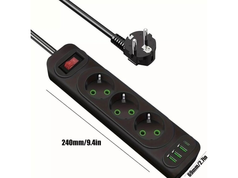 Riff Transcend F23u 2M Extension Cord With 3 Sockets + 3 Usb + 1 Usb-C