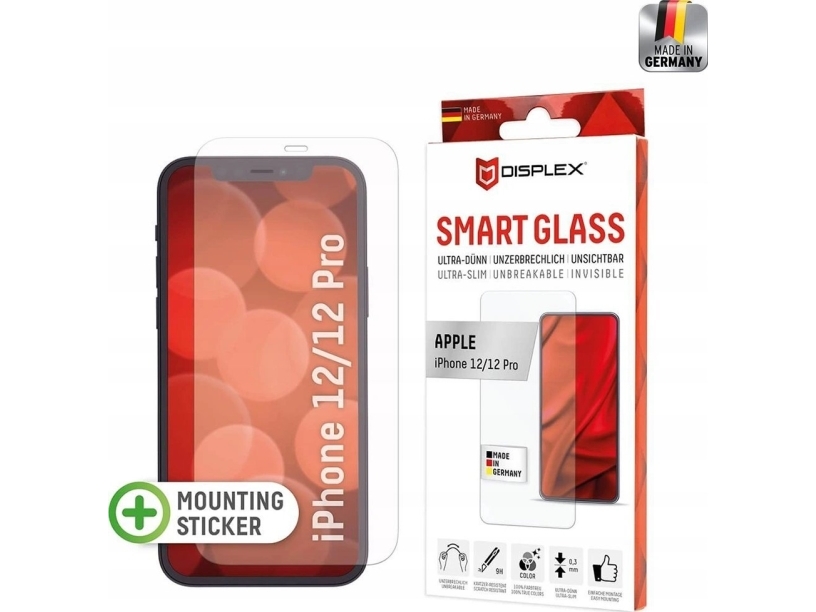 Displex Smart Glass (9H) Til Apple Iphone 12/12 Pro - Monteringsklistermærke - Ubrydeligt - Apple - Iphone 12/12 Pro - Slagfast - Ridsefast - Støvafv
