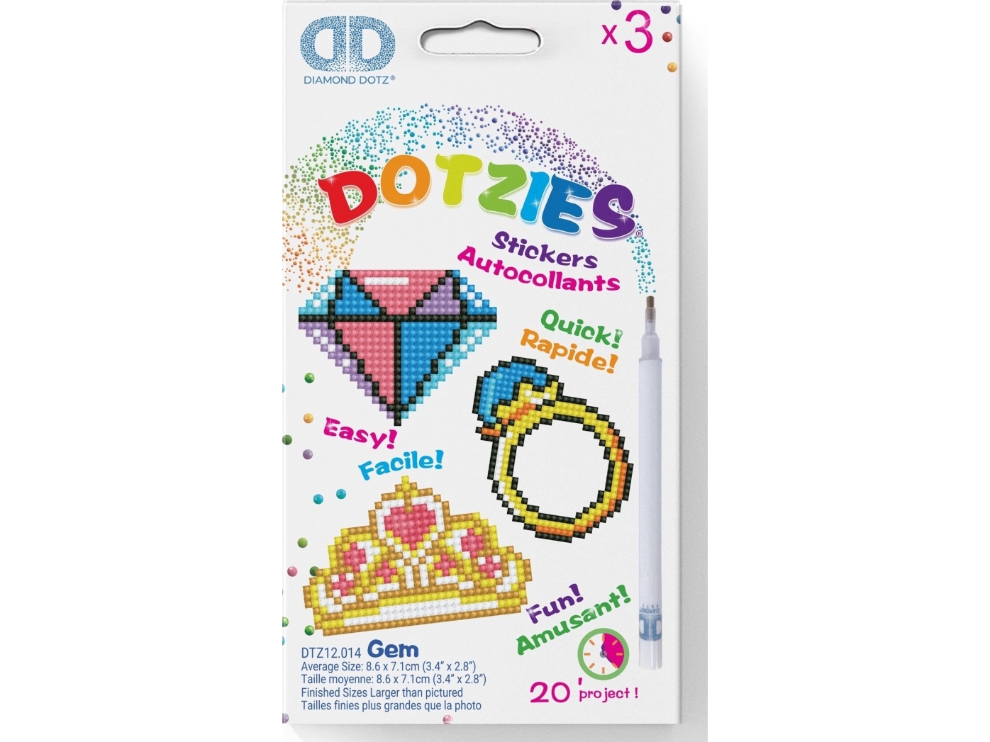 Diamond Dots Kreativt Sæt Diamanttegning Gem, 3 Klistermærker, Dtz12.014