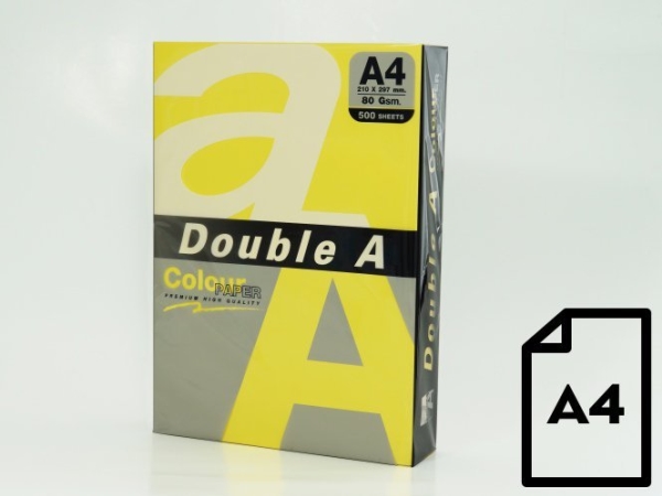 Double A Farvet Papir Double A, 80G, A4, 500 Ark, Citron