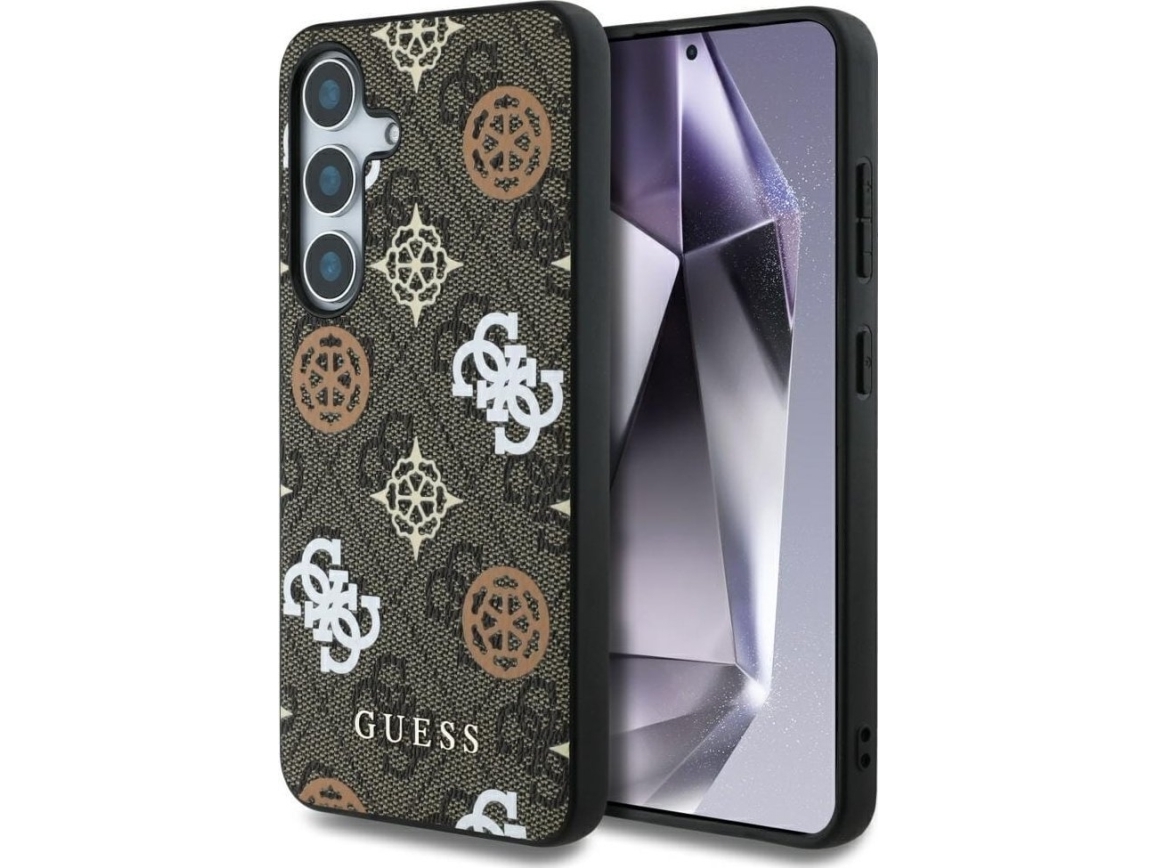 Fodral Guess 4g Tryckt Peony Mönster Magsafe För Samsung Galaxy S25 Brun