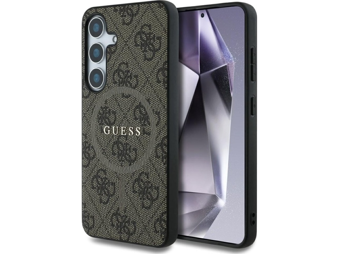 Guess Leather 4G Colored Ring Classic Logo Magsafe Samsung Galaxy S25 Dėklas Telefonui Rudos Spalvos