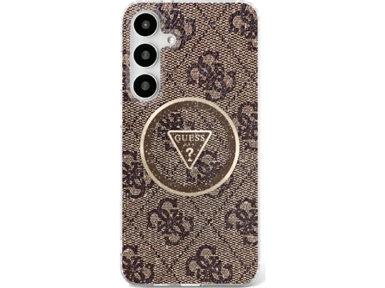 Guess 4g Glitter Triangelknappar Magsafe Samsung Galaxy S25 Mobilskal Brun