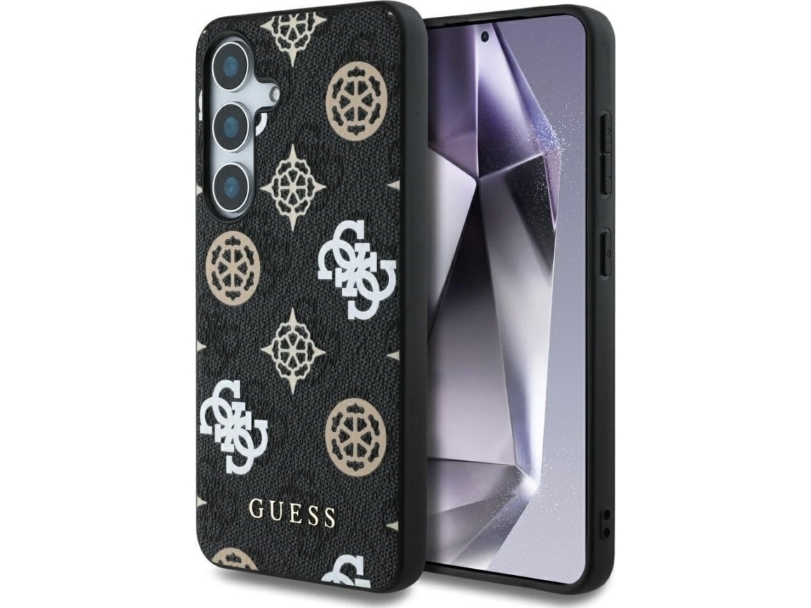 Fodral Guess 4g Tryckt Farg Peony Mönster Magsafe För Samsung Galaxy S25 Svart