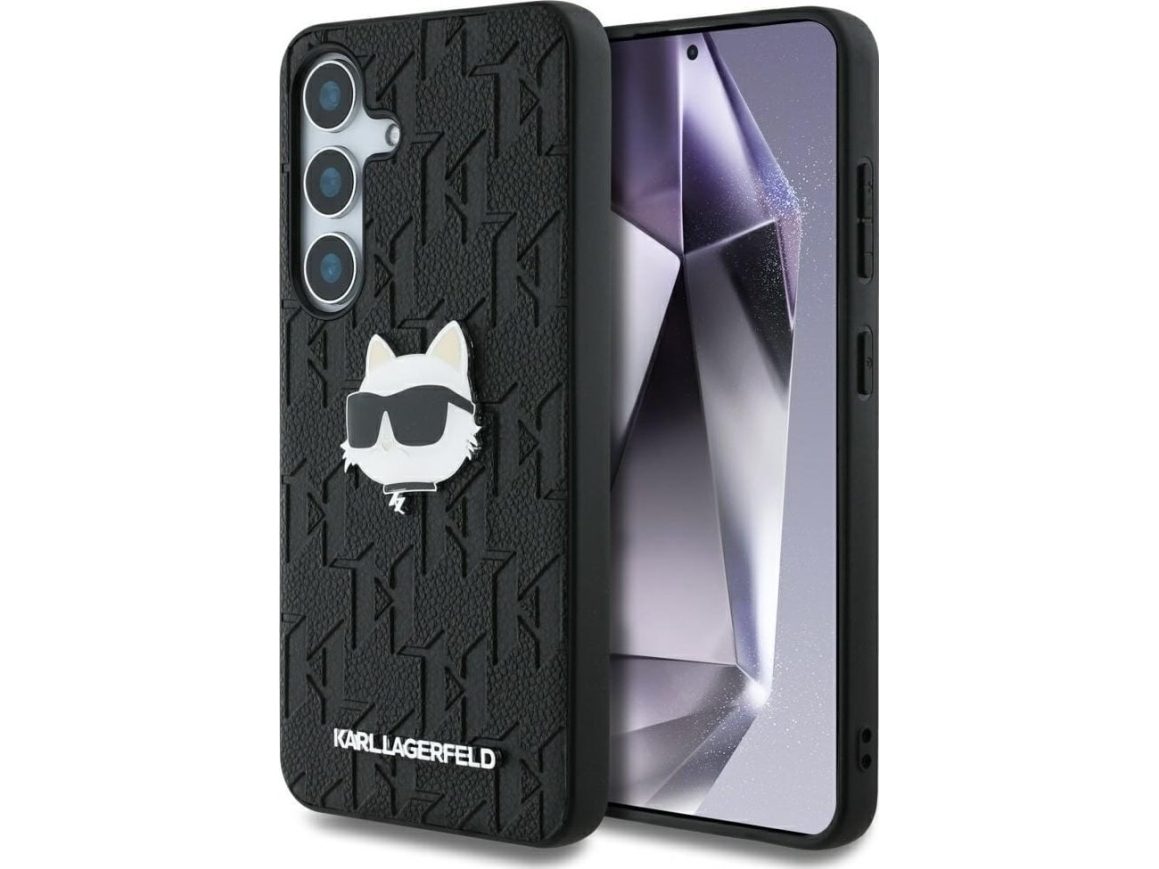 Etui Karl Lagerfeld Leather Monogram Pin Logo Choupette Head Samsung Galaxy S25 Plus Czarny