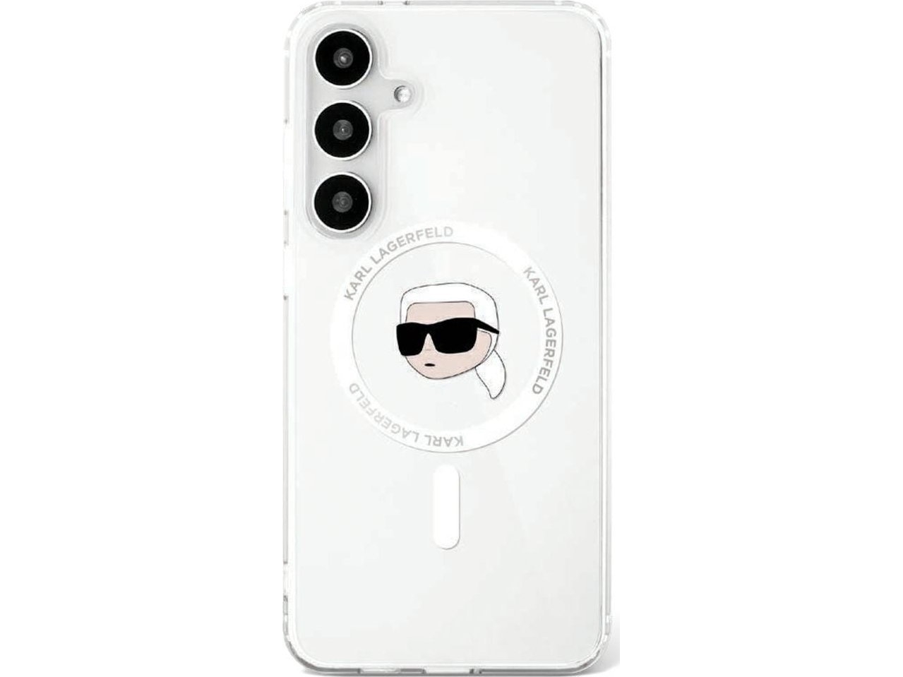 Karl Lagerfeld Button Karl Head Tryckt Logo Magsafe Samsung Galaxy S25 Mobilskal Vit