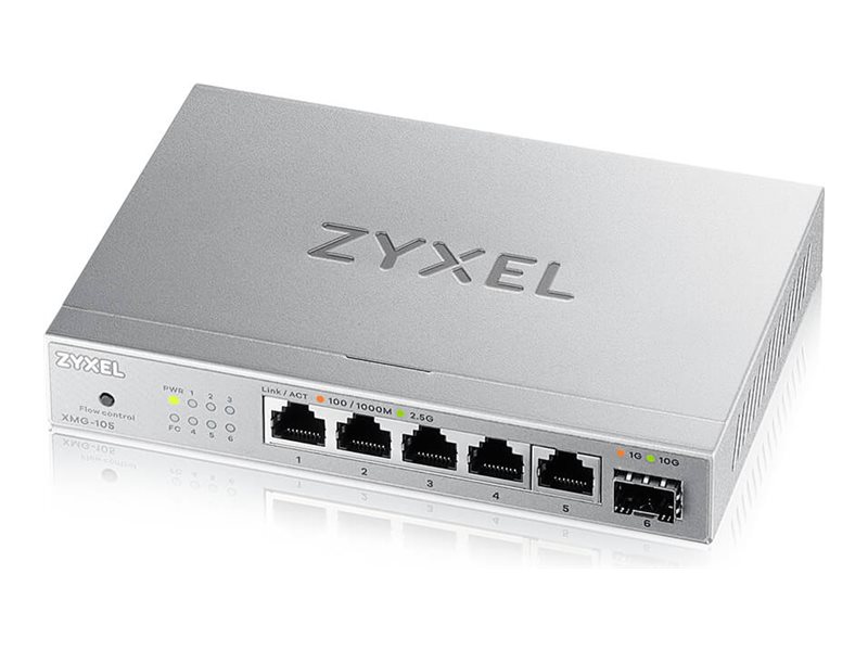 Zyxel XMG-100 Series XMG-105 - Switch - ohanterad - 5 x 100/1000/2.5G + 1 x Gigabit SFP / 10 Gigabit SFP+ - skrivbordsmodell, väggmonterbar | Datortillbehör - Nätverk - Switchar | GameStuff