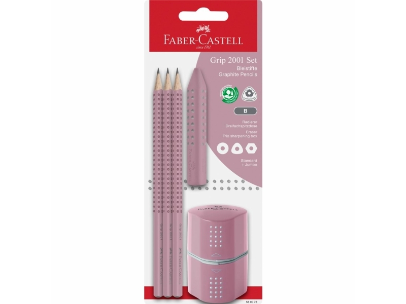 Faber-Castell 580073, B, Mehrfarbig, Rose, Dreieckig, Kunst, Grafische Zeichnung, Hobby, Büro, Schule, Sichtverpackung, 3 Stück(E)