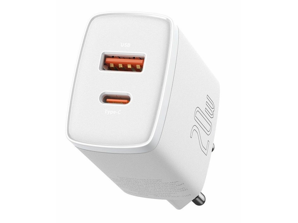 Baseus Compact Quick Charger, Usb, Usb-C, 20W (Hvid)