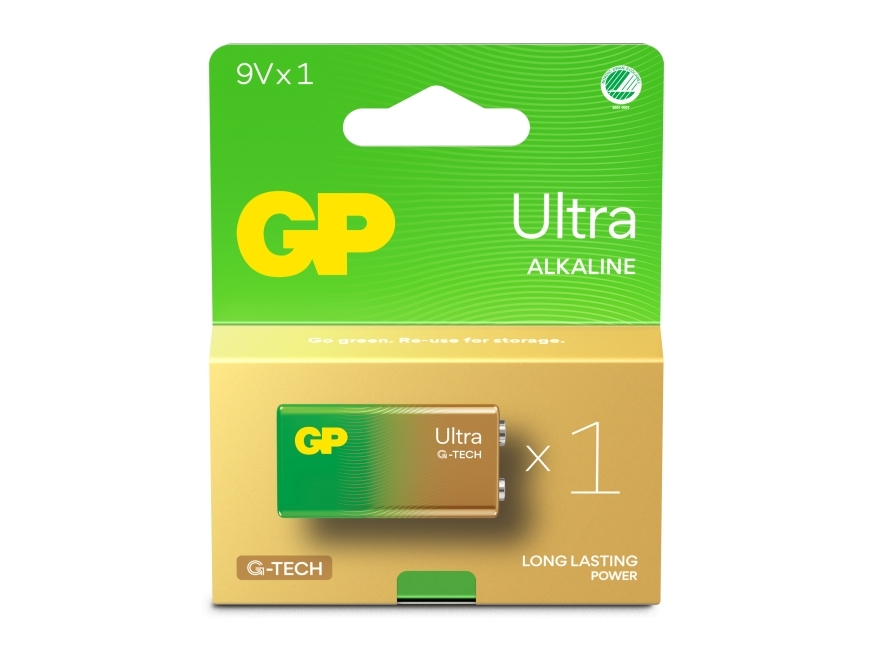GP Batteries Ultra Alkaline GP1604AU, Engangsbatteri, 9V, Alkaline, 9 V, 1 stk, Cd (cadmium), Hg (kviksølv)
