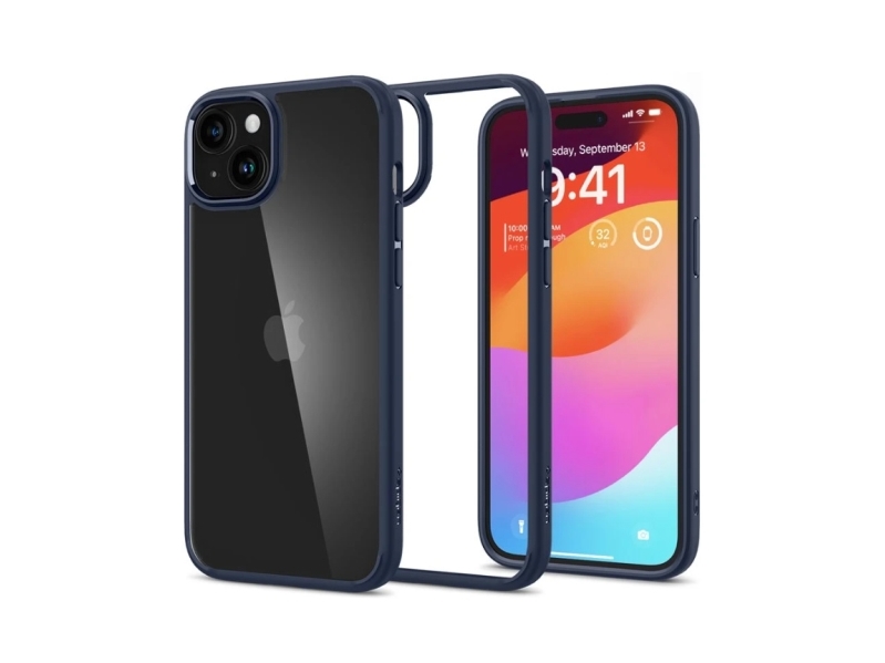 Spigen Crystal Hybrid, Cover, Apple, Iphone 15 Plus, 17 Cm (6.7"), Marineblå, Transparent