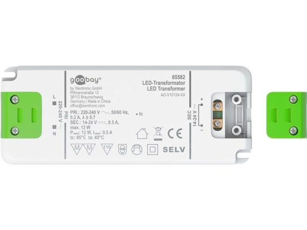 Goobay 65582, Hvid, Grøn, Ip20, 0,5 A, 14 - 24 V, 220 - 240 V, 50 Mm