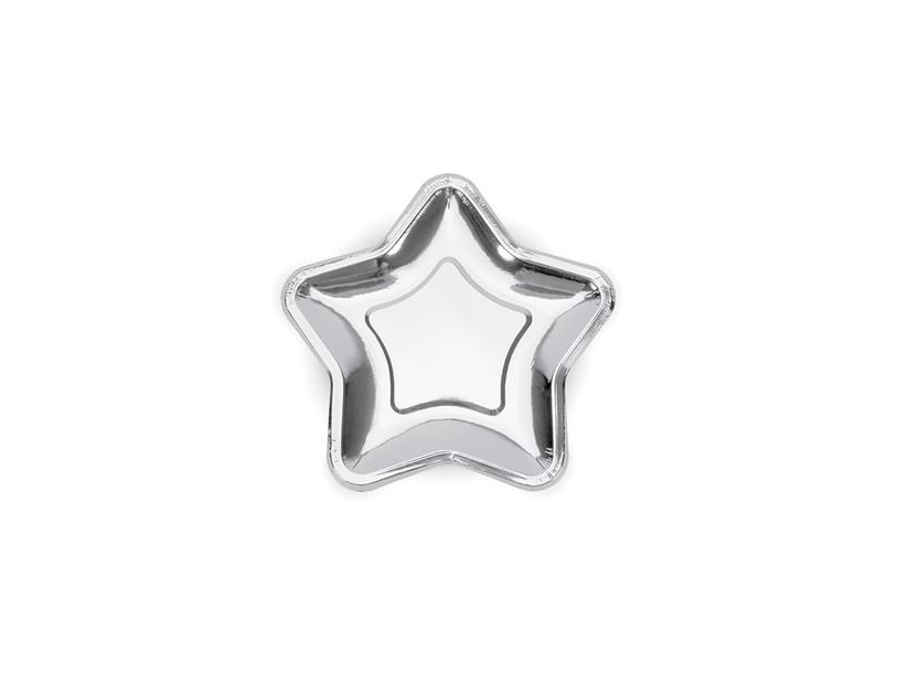 Party Deco Paper Plates, Asterisk, silver, 18 cm, 6 st universal | Catering - Engångsservis - Bägare & Koppar | GameStuff