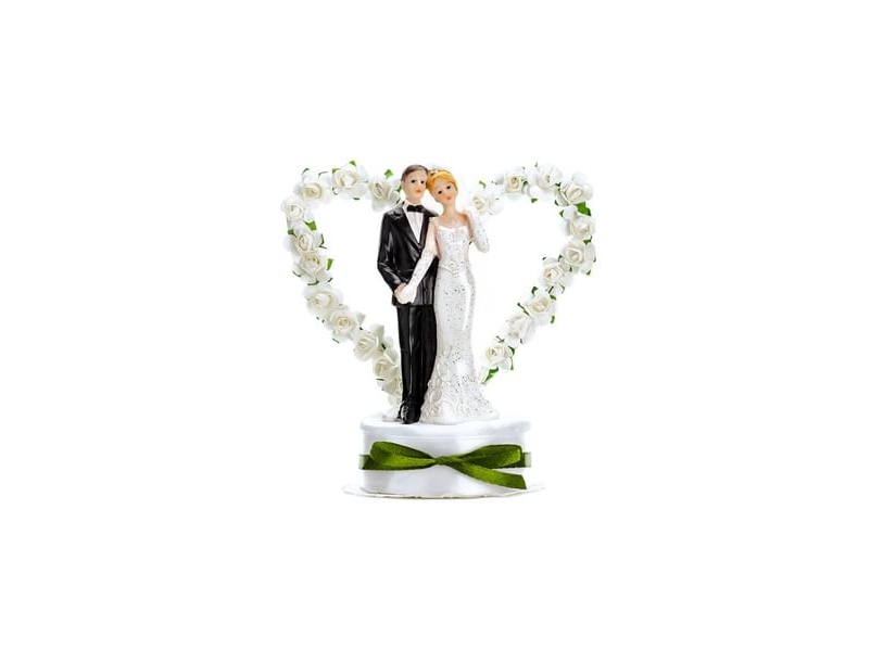 Topfigur Par Med Blomster Hjerte, 16 Cm