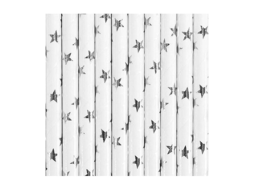 Sugrör vita med silverstjärnor | Catering - Engångsservis - Tallrikar | GameStuff