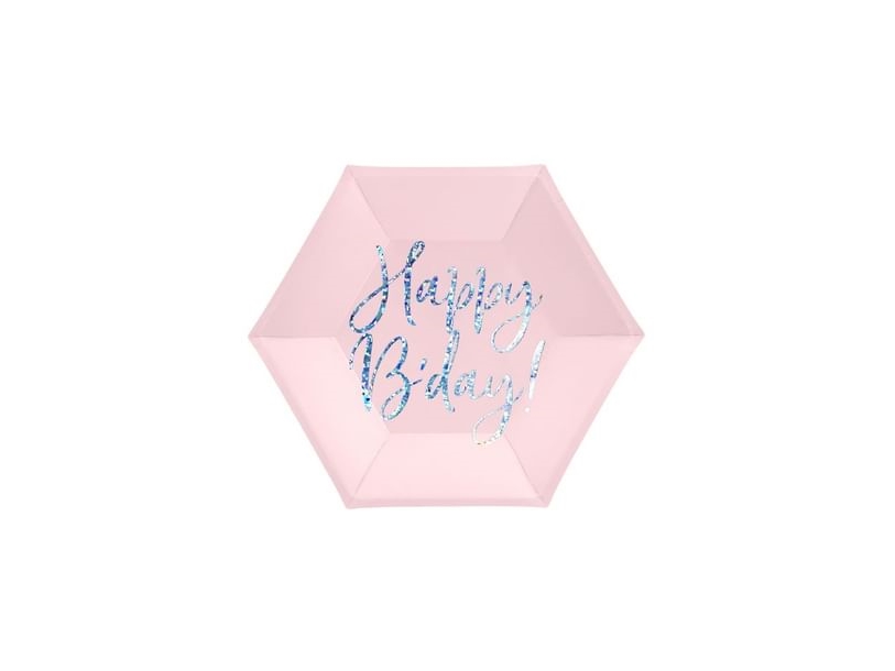 Tallerkner Happy Bday Pink Sekskant