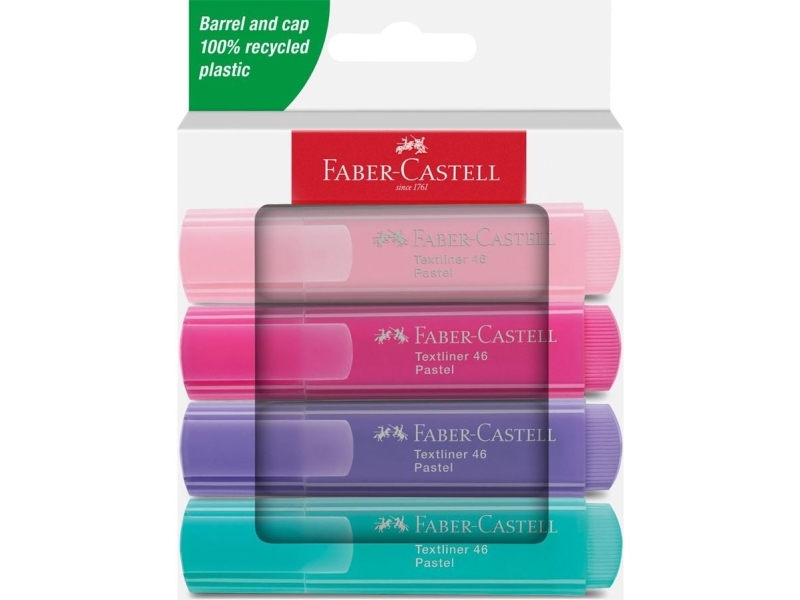 Faber-Castell Textliner 46 Pastell, 4 Stück(E), Hellrosa, Pink, Violett, Türkis, Recycelbarer Kunststoff, 1 Mm, 5 Mm, Tinte Auf Wasserbasis