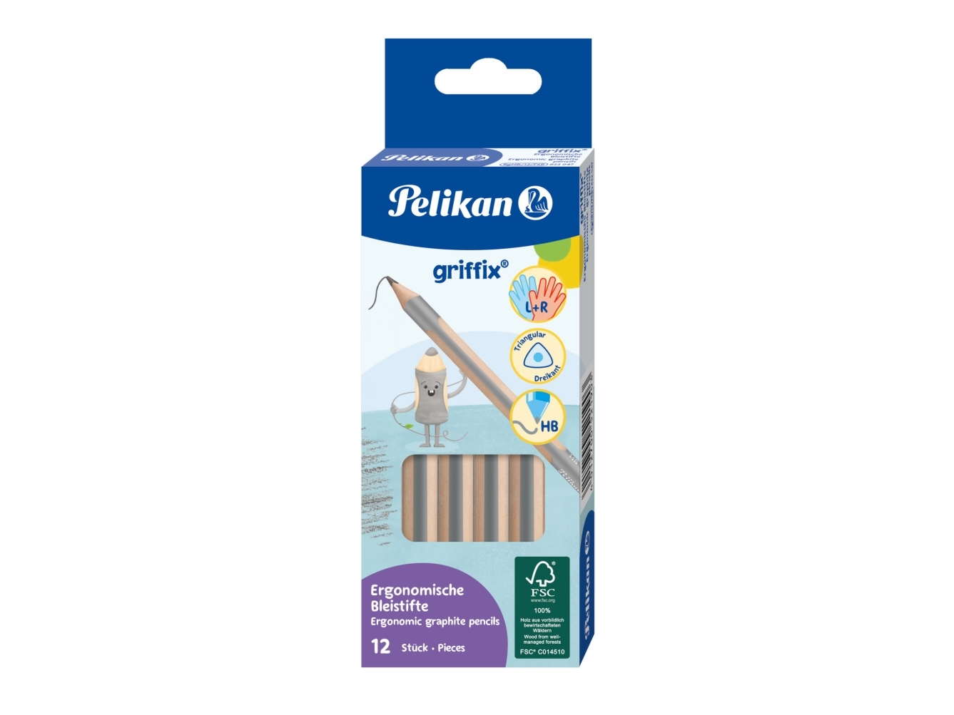 Pelikan Griffix Bleistifte Stärke Hb 12 Stück In Faltschachtel, Hb, Grau, Dreieckig, Kunst, Hobby, Schule, 3,5 Mm, 140 Mm