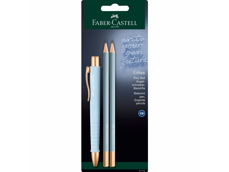 Faber-Castell 241122, Kuglepen, Grafitblyant, Lyse Blå, Rund, Blå, Blister