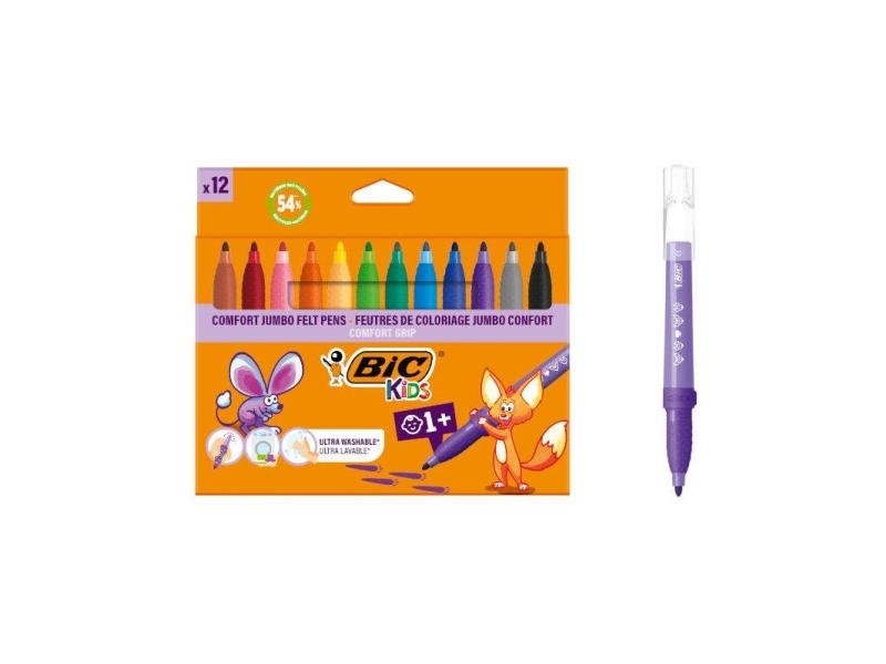BIC 517250, 12 colours, Assorted colours, 0.8 mm, Multicolour, Round, Children