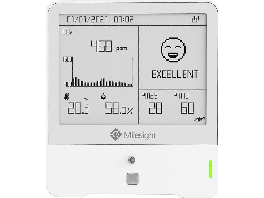 Milesight IoT Indoor Ambience Monitoring Sensor AM319868MO3 LoRaWAN Temp Humidity CO2 PIR Light TVOC hPA PM 25 PM10 O3 EInk | EL Artiklar - Rörelsesensor & skymningsrelä - Sensor | GameStuff