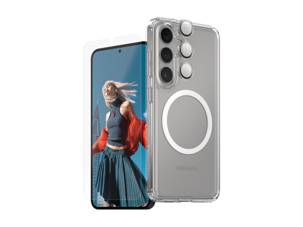 CARE by PanzerGlass Urban Combat - Bagsidecover til mobiltelefon - 3-i-1 - MagSafe-kompatibilitet - plastik - gennemsigtig, hvid - med skærmbeskytter og objektivbeskytter - for Samsung Galaxy S25