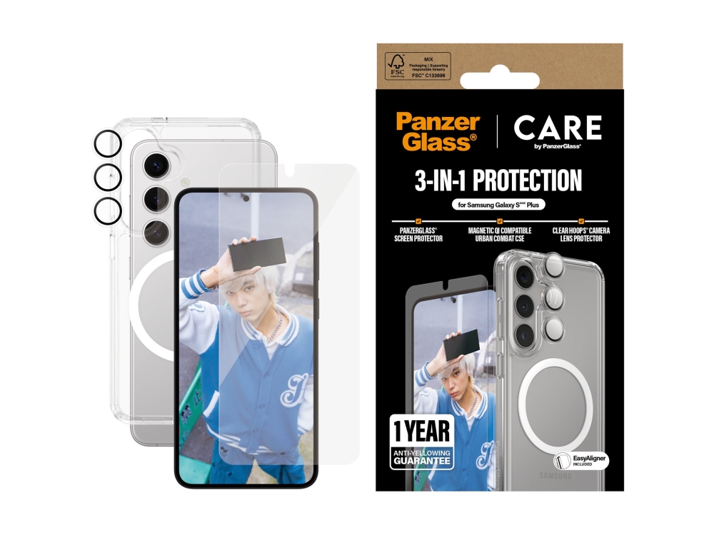 Care By Panzerglass - 3-I-1 Beskyttelsespakke - Bagsidecover Til Mobiltelefon - Flagskib - 100 % Genbrugt Polykarbonat, 100 % Genbrugt Thermoplastisk