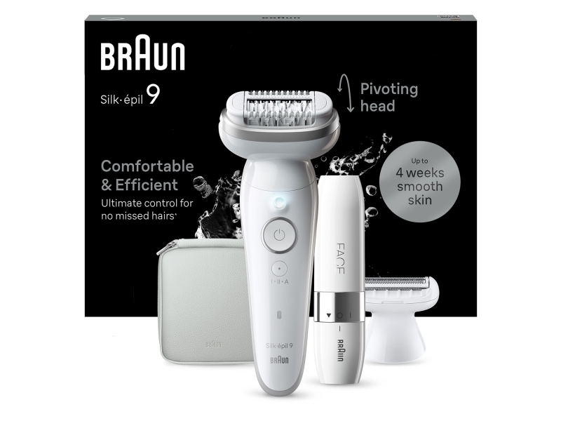 Braun Silk-Épil 9 Epilator For Women Long-Lasting Hair Removal Facespa Facial Hair Remover Shaver Attachment Trimmer Attachment 9-341 White/Silver