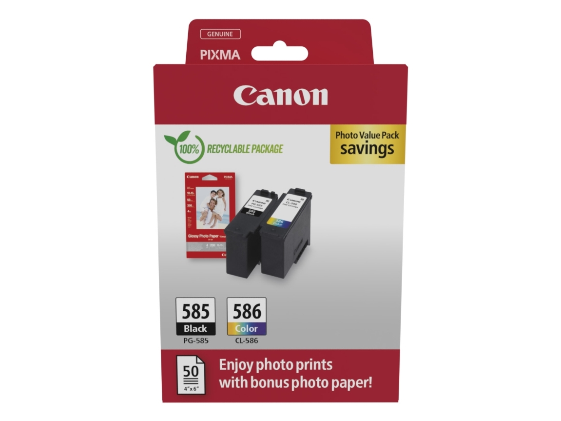 Canon PG-585/CL-586 Photo Value Pack - 2-pack - svart, färg (cyan, magenta, gul) - hängande låda - bläckpatron/papperssats - för PIXMA TS7650i, TS7750i | Skrivare - Bläck, toner & förbrukningsvaror - Bläck | GameStuff