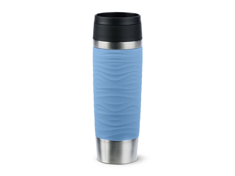 Emsa Vakuumkrus Travel Mug Wave, 0,5 L., Pastelblå Høj Kvalitet, Vakuumisoleret Krop I Rustfrit Stål, Kan Skylles - 1 Stk (N20226)