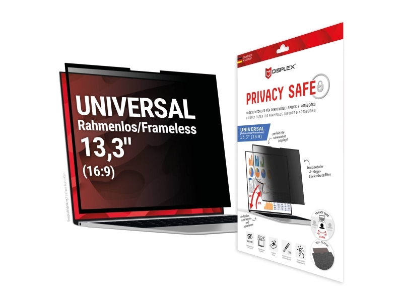Displex 01989, 33,8 Cm (13.3"), 16:9, Laptop, Rammeløst Display Privatlivsfilter, 3H, Blank