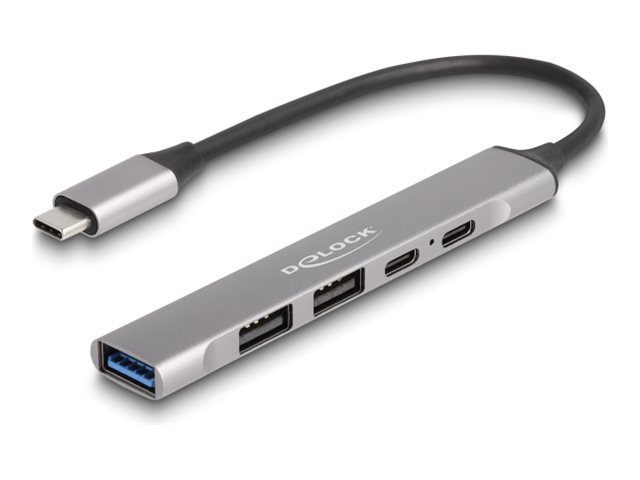 Delock - Hubb - 1 x USB-C (Power Delivery) + 1 x USB-C + 1 x SuperSpeed USB + 2 x USB-A 2.0 - skrivbordsmodell | Datortillbehör - Kablar & adaptrar - USB-hubbar | GameStuff