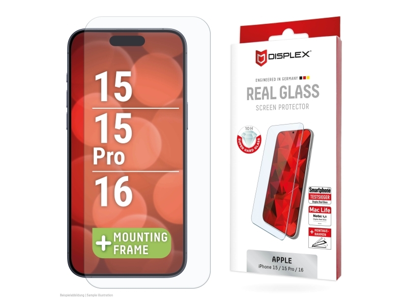 Displex 02012, Apple, Iphone 15/15 Pro/16, Tør Påføring, Smudsafvisende, Slagbestandig, Ridseresistent, Transparent, 1 Stk