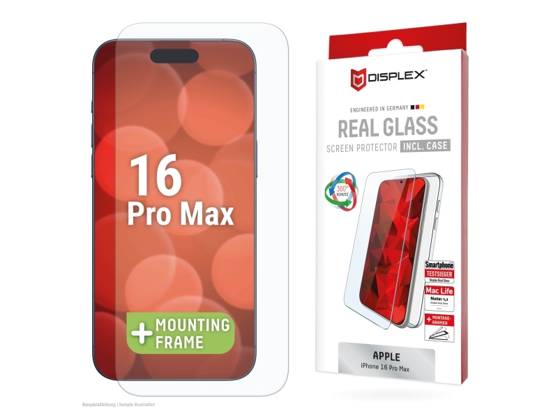 Displex Panzerglas + Schutzhülle Für Apple Iphone 16 Pro Max, Eco-Montagerahmen, Kratzer-Resistent, Apple, Iphone 16 Pro Max, Trockene Anwendung, Sch