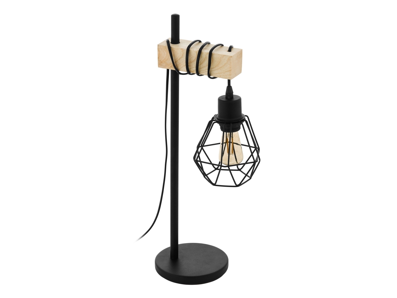 EGLO TOWNSHEND 5, Svart, Brun, Stål, Trä, Universal, Vintage, Svart, IP20 | Belysning - Inomhusbelysning - Bordslampa | GameStuff