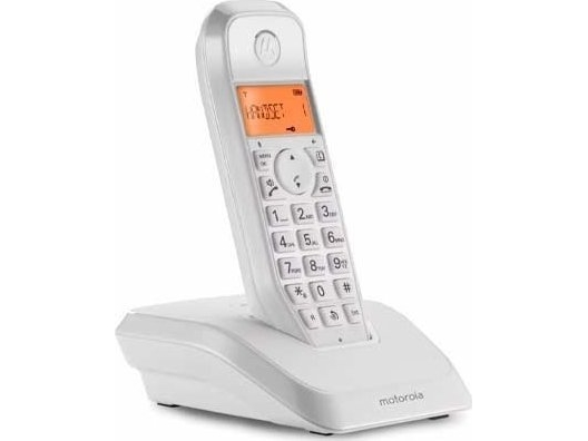 Trådløs DECT-telefon digital Motorola S1201 hvid med baggrundsbelyst skærm/håndfri/opkalds-ID