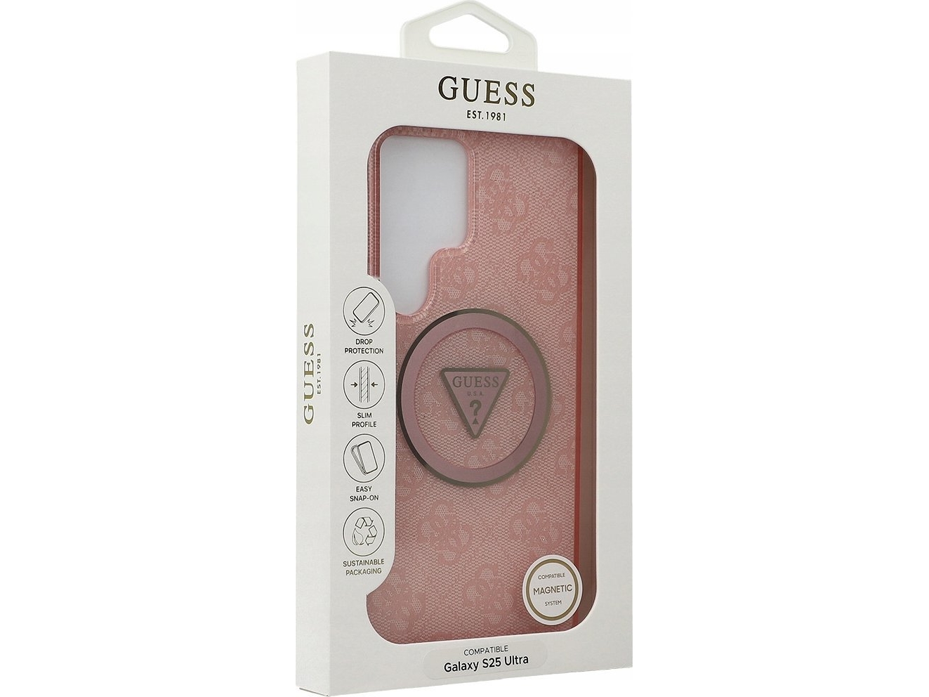 Guess 4g Glitter Triangle Buttons Magsafe Case For Samsung Galaxy S25 Ultra Pink