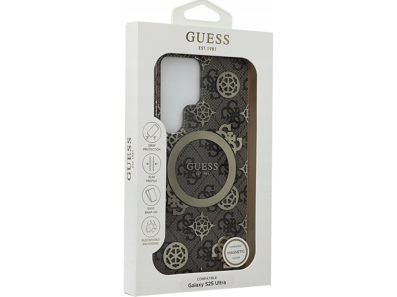 Guess 4g Background Gold Electroplated Peony Pattern Magsafe Case For Samsung Galaxy S25 Ultra Brown
