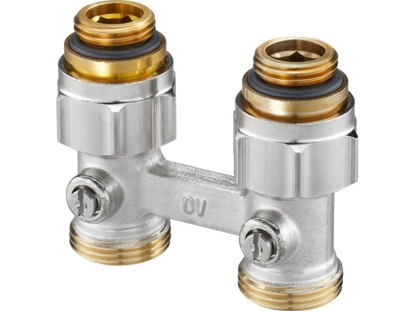 Oventrop Multiflex F, ZB-kaksoissulkuventtiili, 1/2GZx3/4GZ, messinki, niklattu