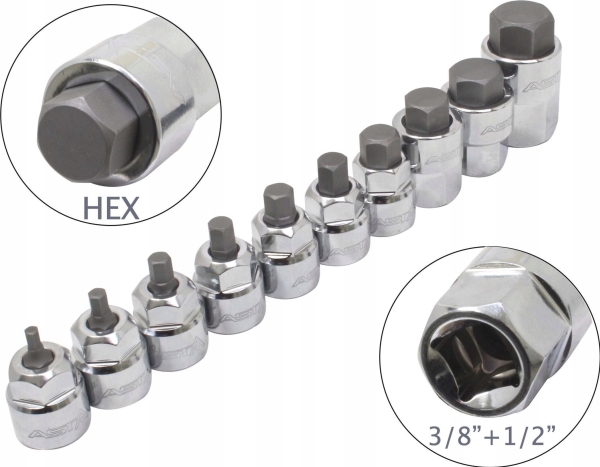 Asta Low Profile Sockets - Hex 3/8" - 1/2" On Rail