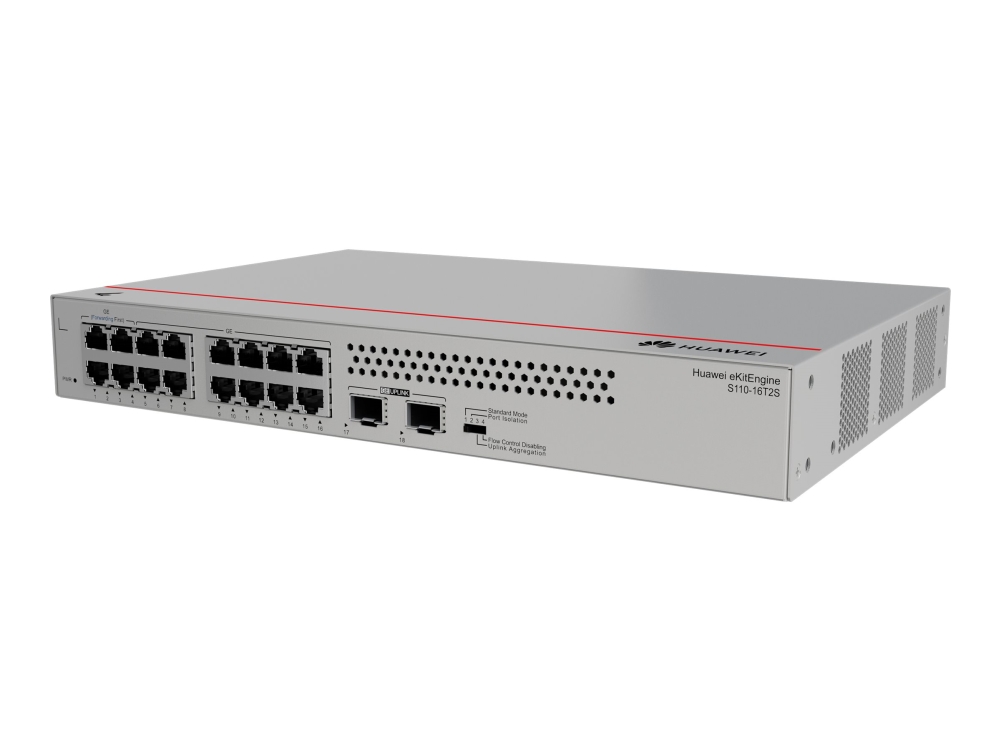 Huawei Ekitengine S110 Series S110-16T2s - Switch - Ikke Administreret - 16 X 10/100/1000 + 2 X Gigabit Sfp (Uplink) - Desktop, Væg-Monterbar
