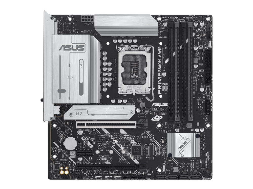 ASUS PRIME B860M-A WIFI - Bundkort - micro ATX - LGA1851 sokkel - B860 Chipset - USB-C 3.2 Gen 2x2, USB 3.2 Gen 2, USB 3.2 Gen 1, USB-C 3.2 Gen 1 - 2.5 Gigabit LAN, Bluetooth, Wi-Fi 6E - onboard grafik (CPU påkrævet) - HD Audio (8-kanaler)