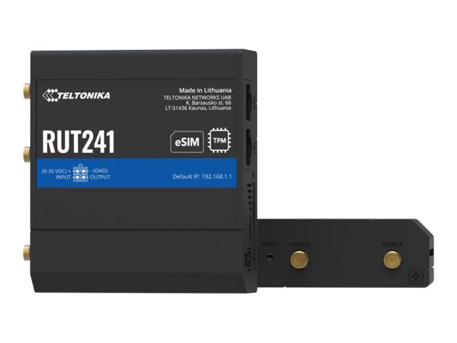Teltonika Rut241 Esim | Industrieller 4G-Lte-Router | Cat 4, 2X Rj45 100Mb/S, Esim, Router Für Mobilfunknetz, Schwarz, Aluminium, Wand-/Stangen-/Din-