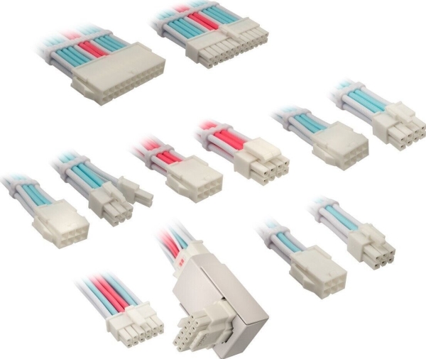 Kolink Core Pro Braided Cable Extension Kit 12V-2X6 Type 1 - Brilliant Baltas/Neon Mėlyna/Pure Rožinė