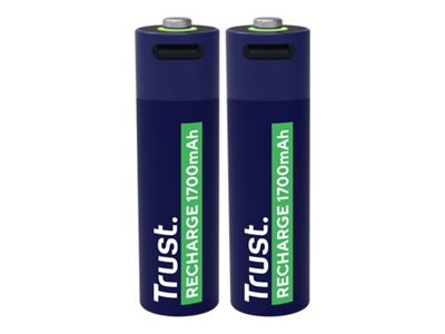 Trust - Batteri - USB-C 2 x AA-typ - (uppladdningsbara) - 1700 mAh - blå | EL Artiklar - Batteri - Uppladdningsbara batterier | GameStuff