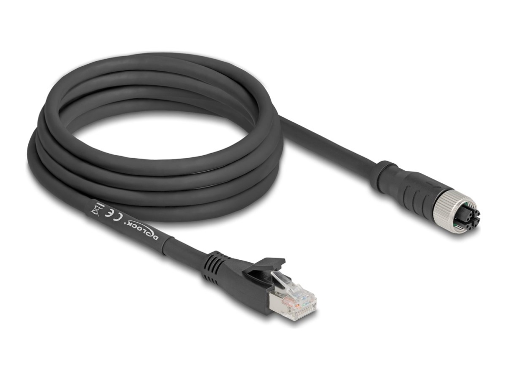 Delock - Netzwerkkabel - 8-Polig M12-X (Buchse) Auf Rj-45 (Stecker) - 3 M - 6,8 Mm - S/Ftp - Cat 5E - X-Codiert, Flexibel - Schwarz