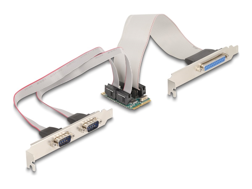 Delock Mini Pcie I/O Pcie Full Size 1 X Parallel, 2 X Seriell Rs-232 Mit Spannungsversorgung 5 V / 12 V (95277)