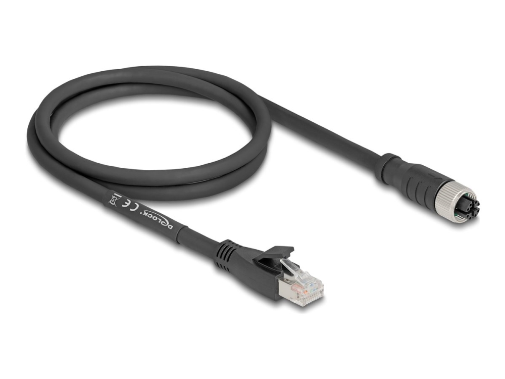 Delock - Netzwerk-Adapterkabel - 8-Polig M12-X (Buchse) Auf Rj-45 (Stecker) - 1 M - 6,8 Mm - S/Ftp - Cat 5E - X-Codiert, Flexibel - Schwarz